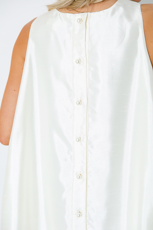 Taffeta Pearl Button Dress, Cream