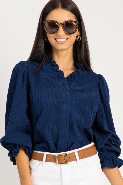 Corduroy Button Top, Navy