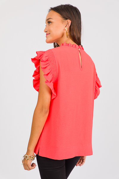Everyday Flutter Top, Neon Coral