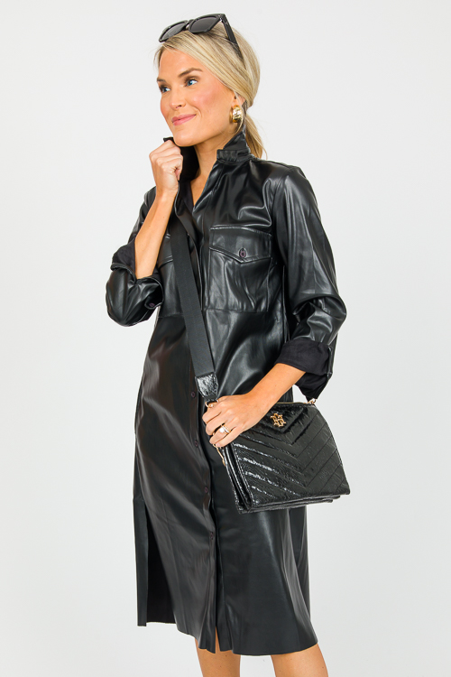 Buttery Leather Shirt Dress, Black