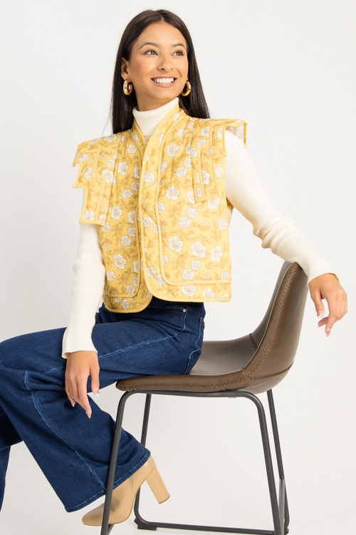 Floral Quilted Vest, Yellow