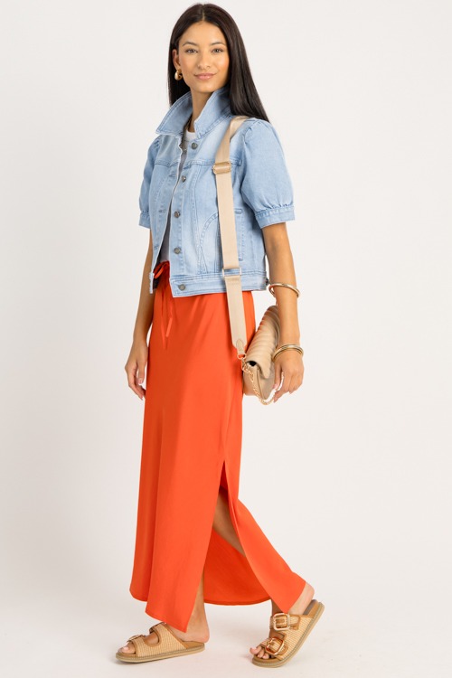 Slit Hem Midi Skirt, Papaya