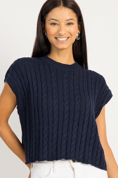 Sleeveless Cable Sweater, Navy