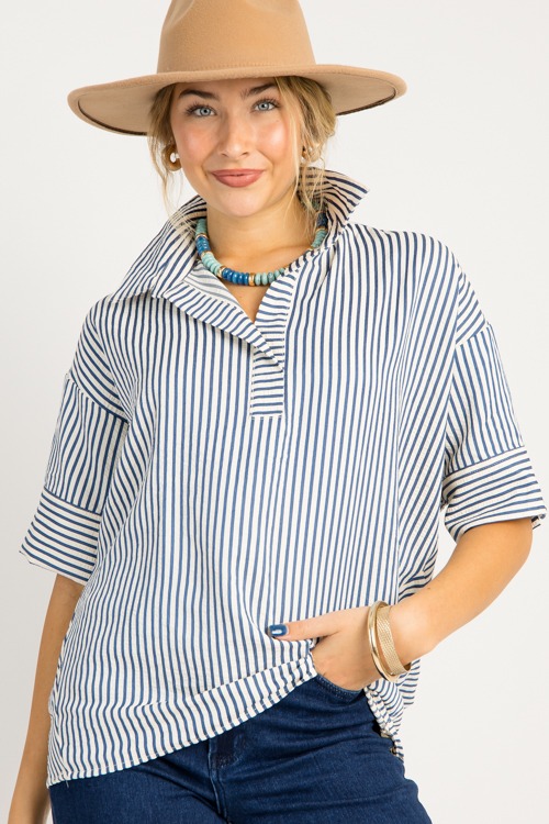 Oversized Stripe Top, Navy