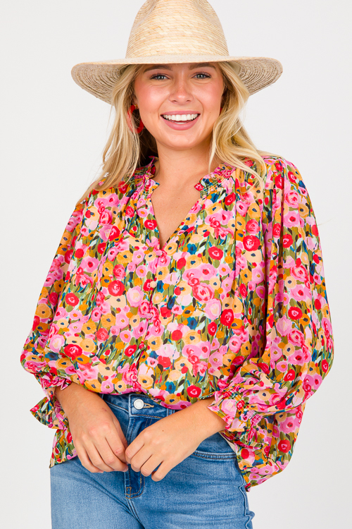 Painted Posies Blouse, Berry