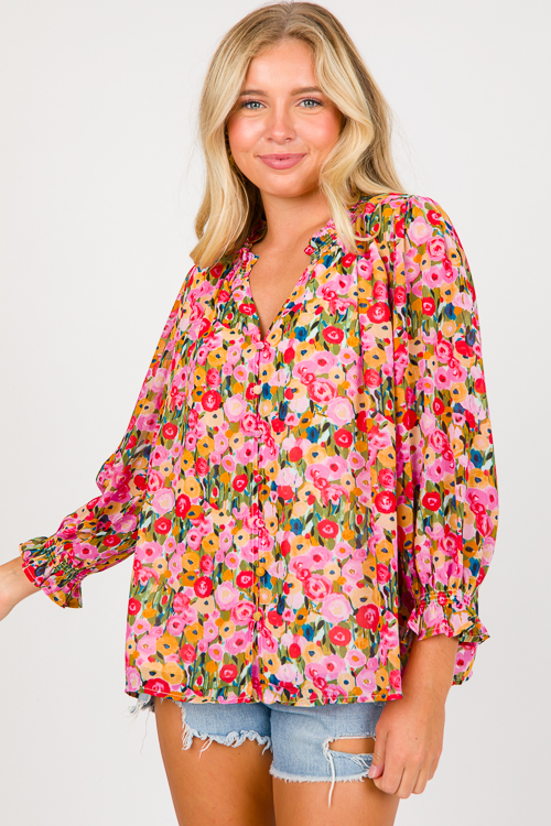 Painted Posies Blouse, Berry