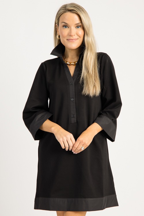 Mix Media Shirt Dress, Black