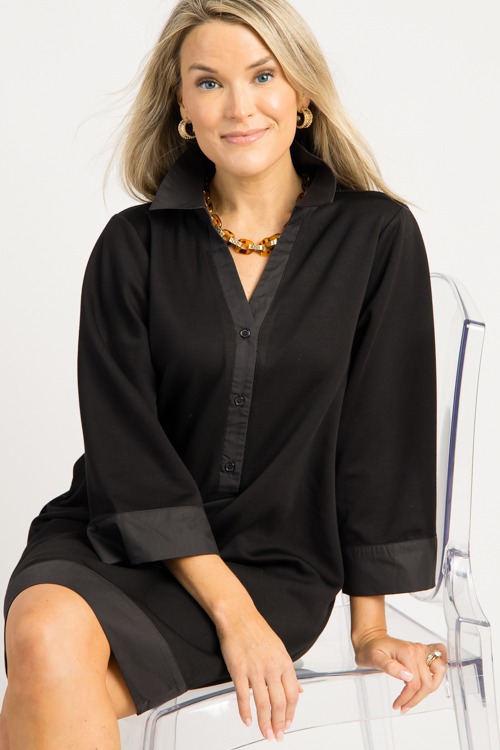 Mix Media Shirt Dress, Black - 0828-31h.jpg