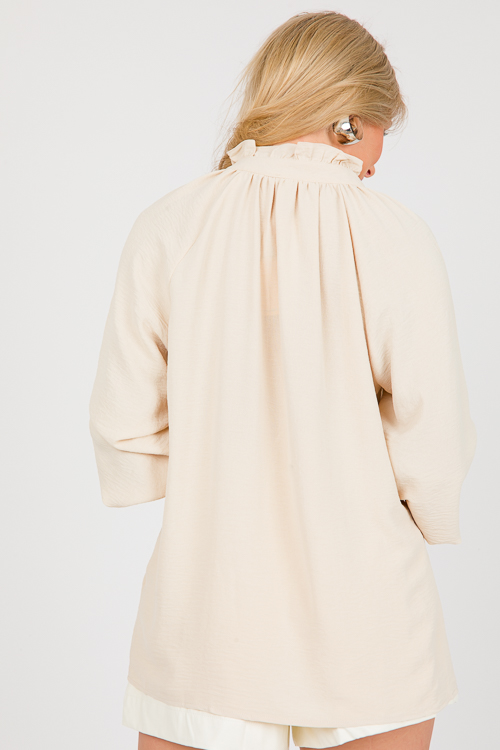 Ruffle Collar Button Top, Oatmeal