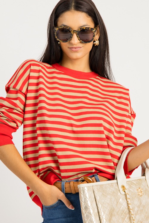 Wallie Stripe Sweater, Red Taupe