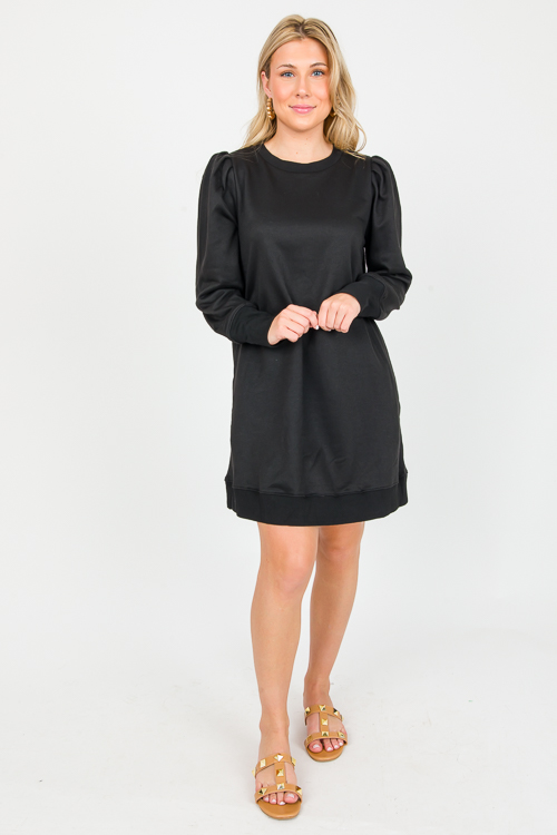 Terry Puff Sleeve Dress, Black