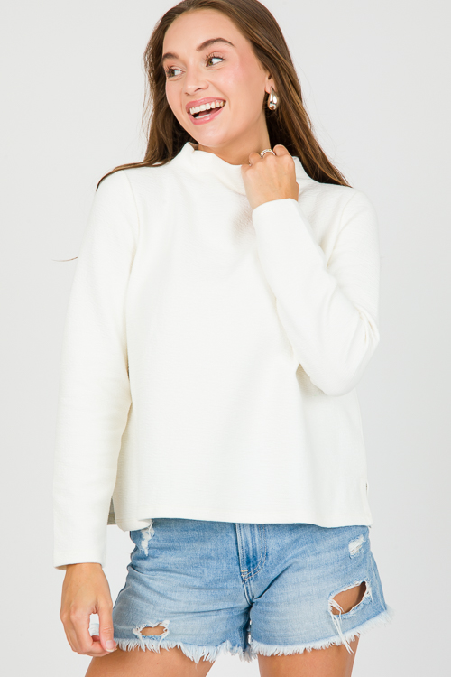 Textured Mock Neck Top, Off White