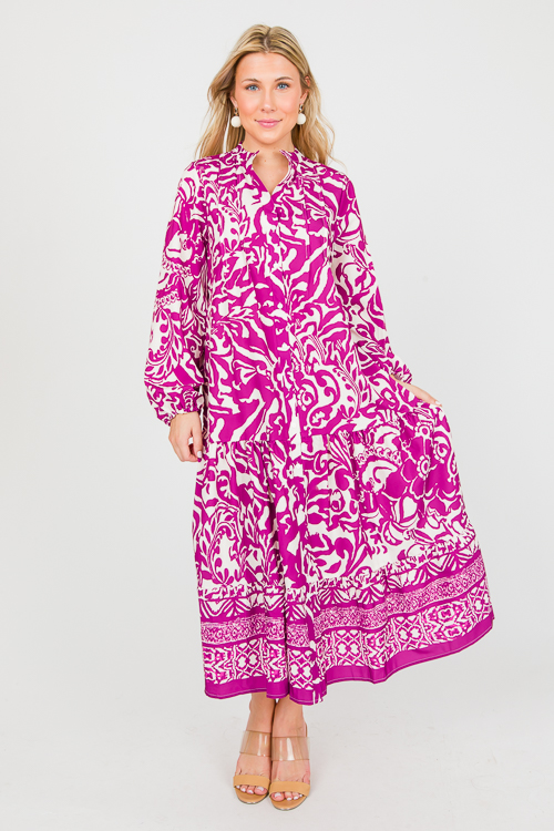 Printed Drop Tier Midi, Magenta