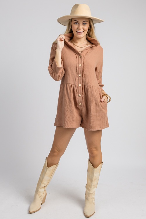 Button Up Gauze Romper, Brown - 0829-115h.jpg