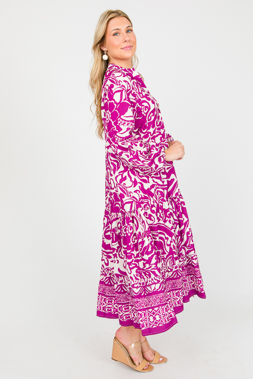 Printed Drop Tier Midi, Magenta