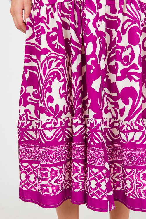 Printed Drop Tier Midi, Magenta
