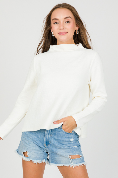 Textured Mock Neck Top, Off White