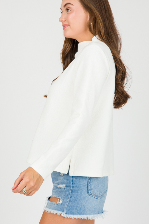 Textured Mock Neck Top, Off White