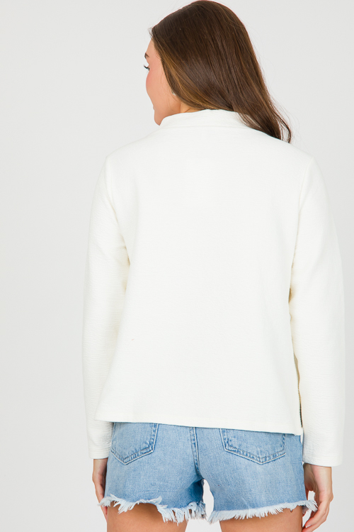 Textured Mock Neck Top, Off White