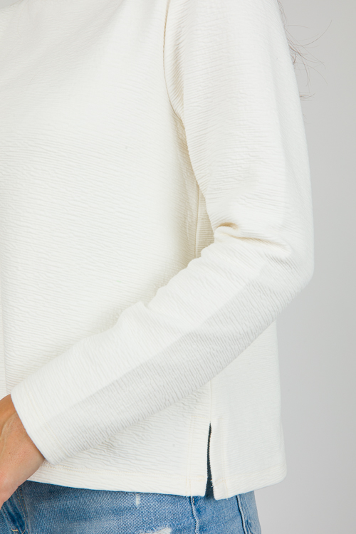 Textured Mock Neck Top, Off White