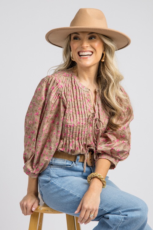 Aurora Floral Top, Camel