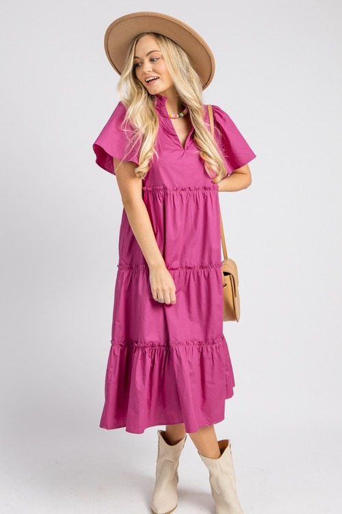 Noelle Split Neck Midi, Magenta