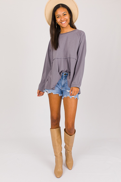 Casual Babydoll Top, Charcoal