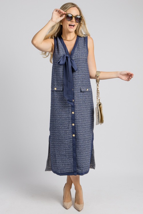 Chic Contrast Button Midi, Navy