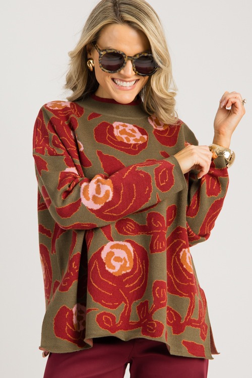 Chic Abstract Sweater, Olive