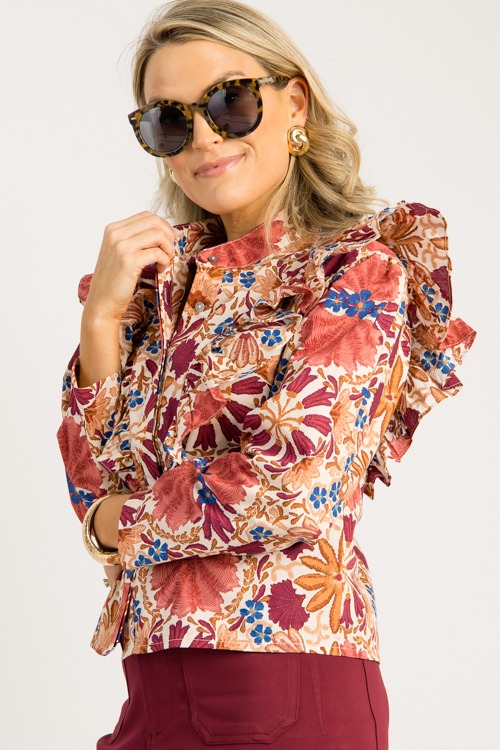 Floral Harvest Blouse, Cream Rust