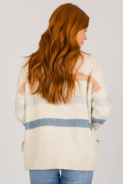 Mock Neck Stripe Sweater, Taupe