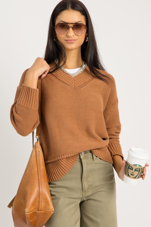 Anna V-Neck Sweater, Clay