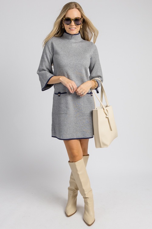 Clara Sweater Dress, Grey/Navy