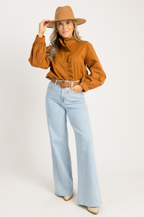 Ruffle Button Blouse, Toffee - 0829-82p.jpg