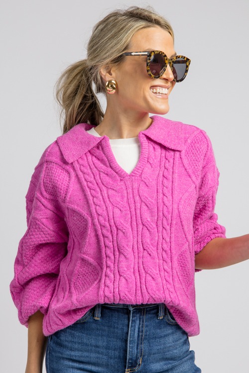 Corley Cable Sweater, Hot Pink