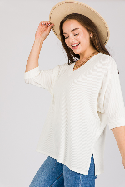 Kaleigh Rib Texture Top, Ivory