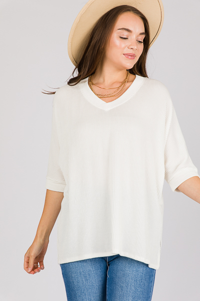 Kaleigh Rib Texture Top, Ivory