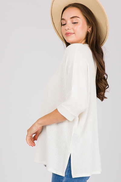 Kaleigh Rib Texture Top, Ivory