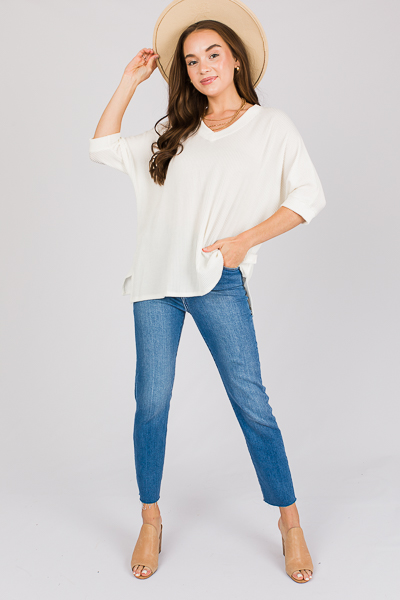 Kaleigh Rib Texture Top, Ivory