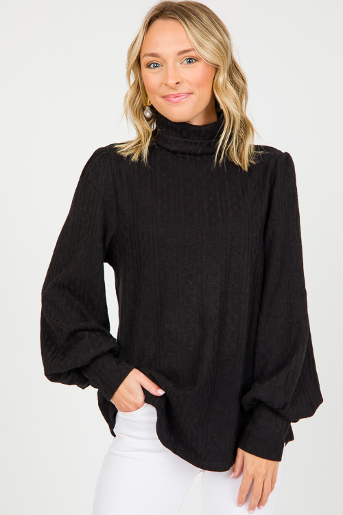 Cable Knit Turtleneck, Black