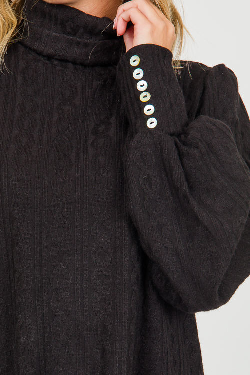 Cable Knit Turtleneck, Black