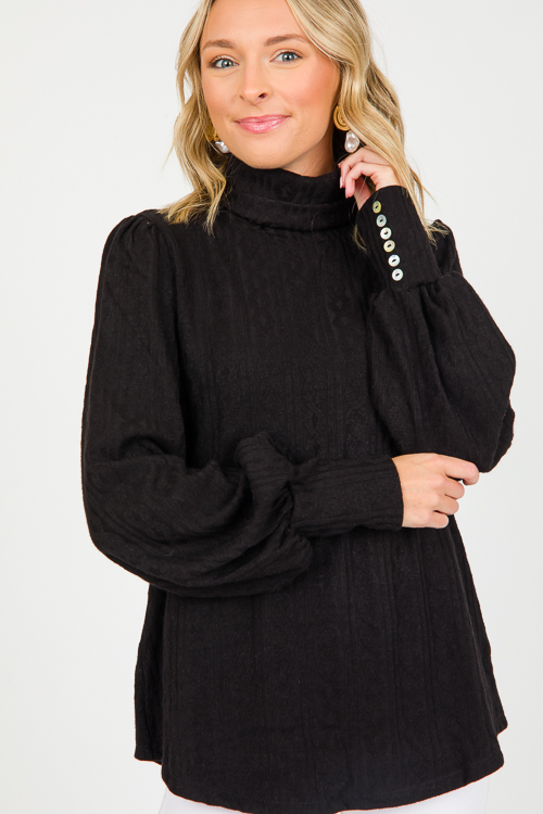 Cable Knit Turtleneck, Black