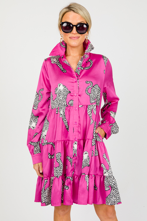 Snow Leopard Print Dress, Magenta
