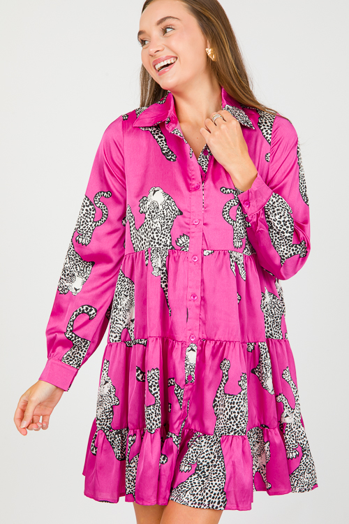Snow Leopard Print Dress, Magenta