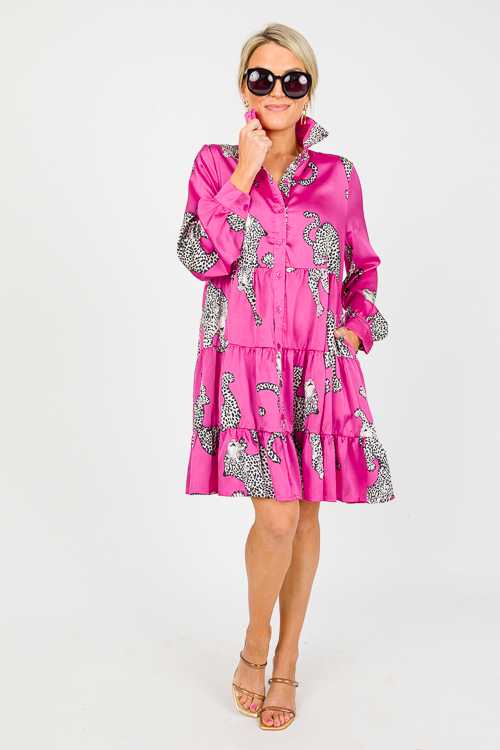 Snow Leopard Print Dress, Magenta
