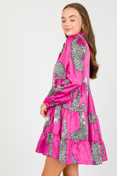 Snow Leopard Print Dress, Magenta