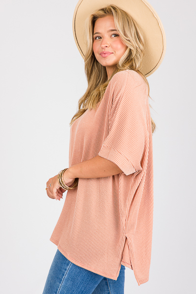 Oversize Rib V Top, Rosewood