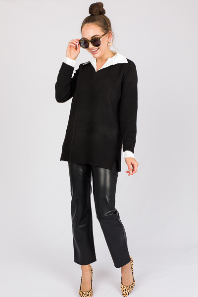 Layered Tunic Sweater, Black