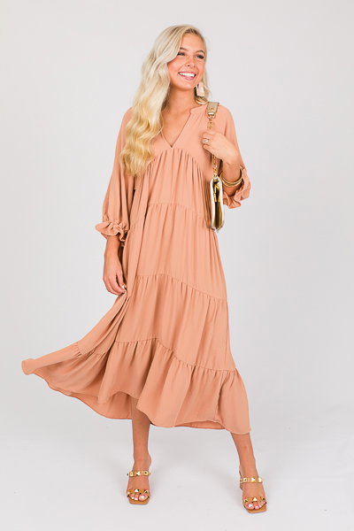 long sleeve plain maxi dress Eterne Long Sleeve Crewneck Maxi Dress in Cream