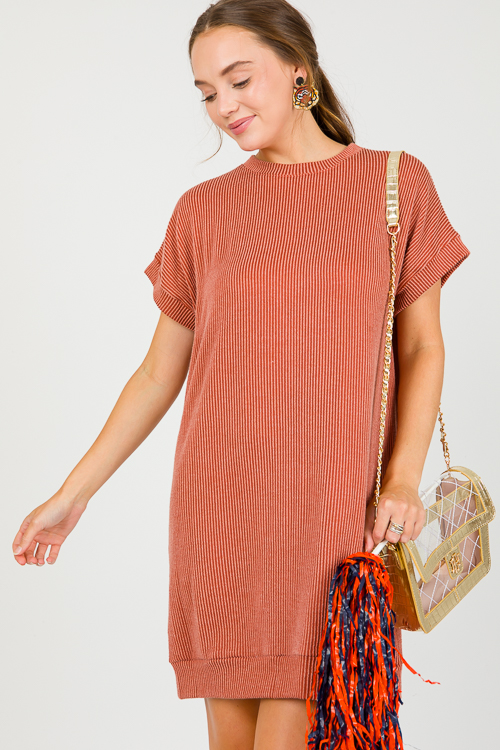 Rib Texture Dress, Hazelnut
